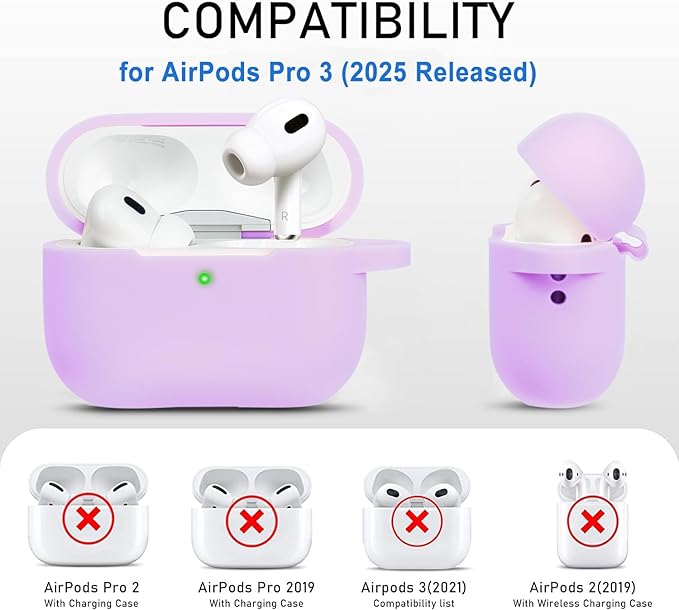 Case for Apple Airpods Pro 3 (2025) - VOTILE Airpods Pro 3 Cases Cover Women Silicone iPods Pro 3 Earbuds Wireless Accessorie Charging Cases Girl Bling Keychain for Airpod iPods Pro 3 - Lavender