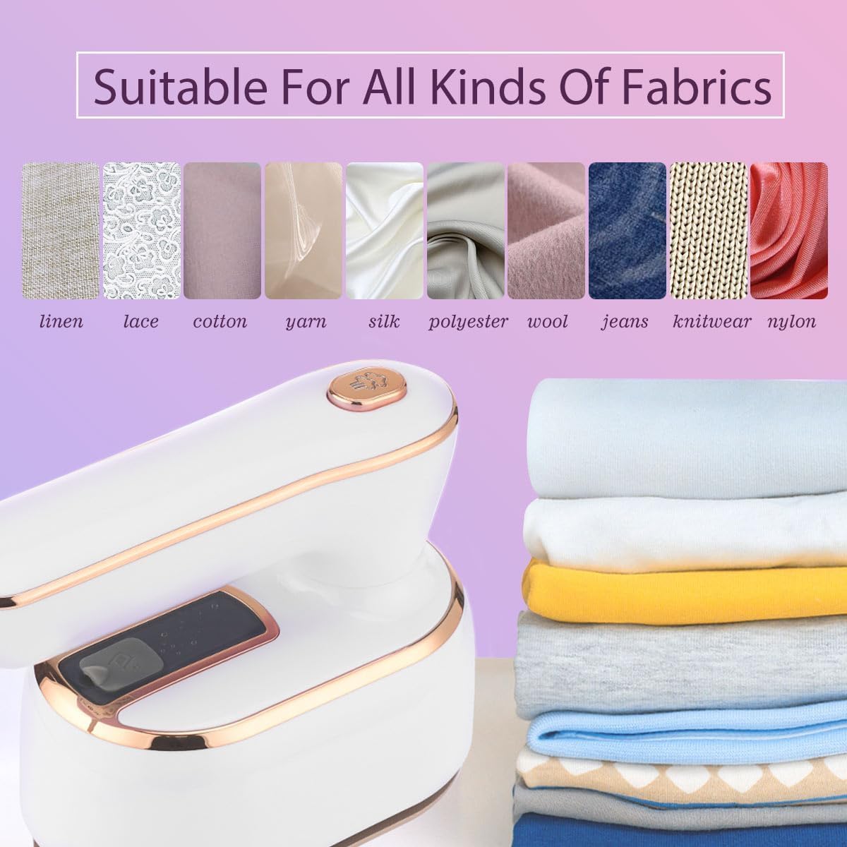 HFLYJPYW Mini Steam Iron for Clothes, Portable Travel Steamer, Handheld Iron With Dry and Wet Ironing Support for Home and Travel (White)