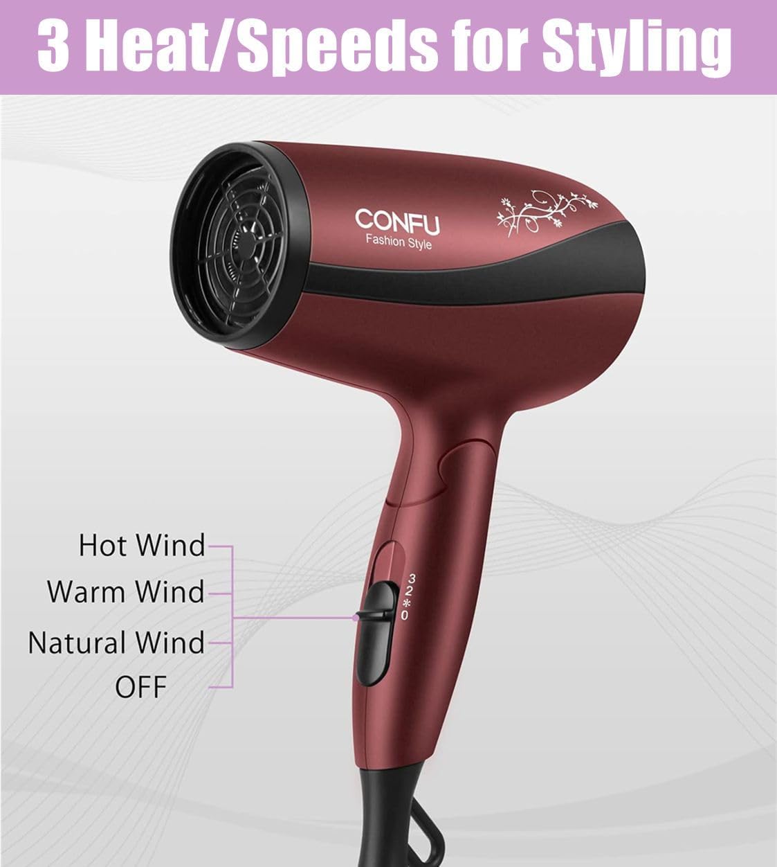 CONFU Portable Travel Blow Dryer, 1600W Ceramic Tourmaline Ionic Hair Dryer, Compact Folding Lightweight Hair Dryers for Women,1600 Watt Shine & Style Small Hair Dryer