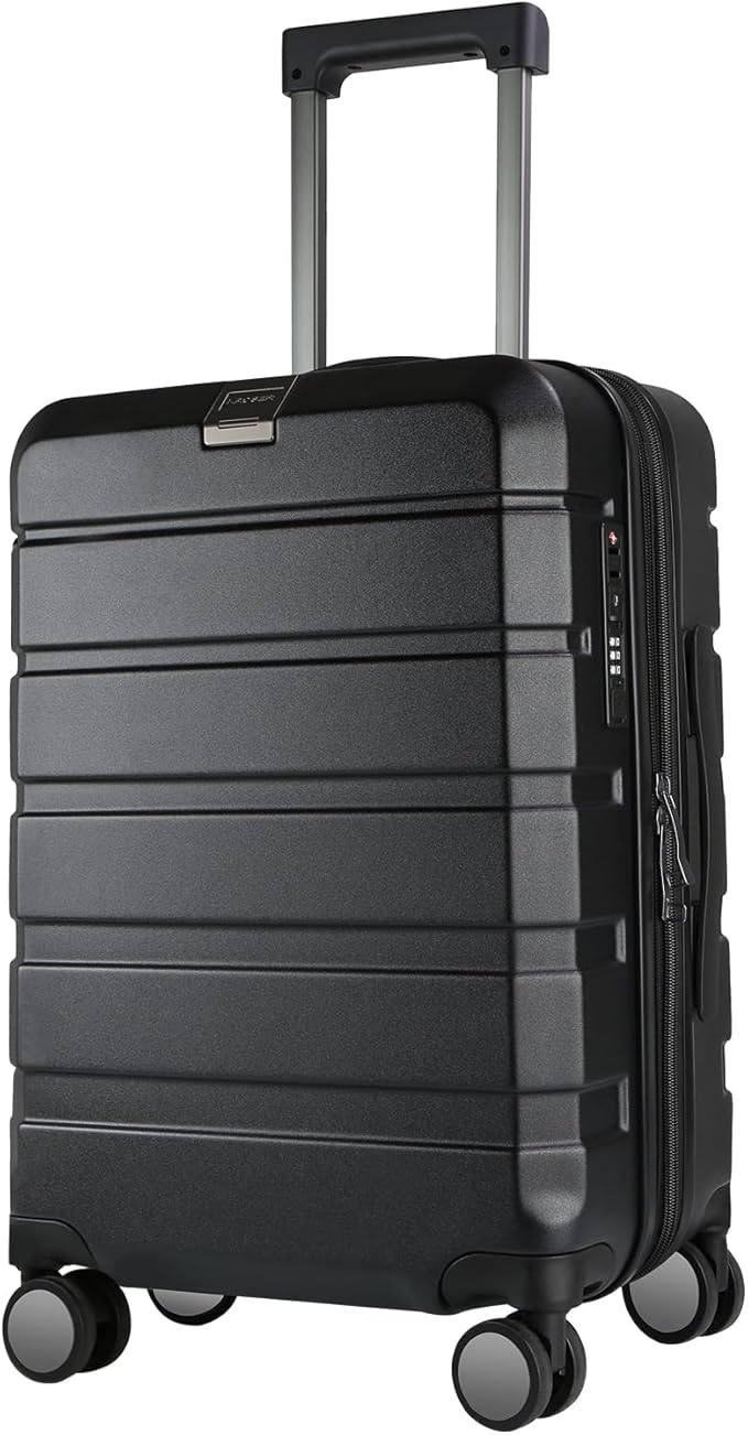 KROSER Hardside Expandable Carry On Luggage with Spinner Wheels & Built-in TSA Lock, Durable Suitcase Rolling Luggage with USB Port, Carry-On 20-Inch, Black