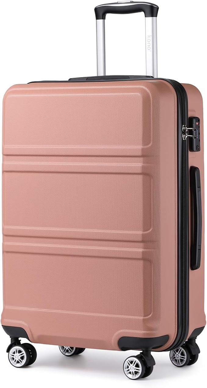 Kono 24 Inch Luggage Suitcase Lightweight with Spinner Wheels TSA Lock Hardside Medium Checked Luggage Durable Rolling Suitcase Nude/Rose Pink