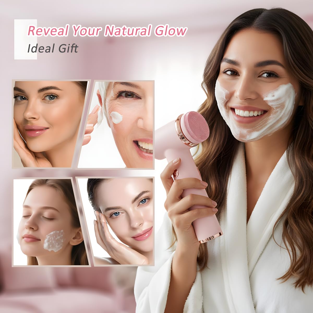 4 in 1 Facial Cleansing Brush, Multi-Function Electrical Face Wash Brush with 5 Speed Adjustable, IPX6 Waterproof Portable Face Scrubber for Deep Cleansing and Exfoliating