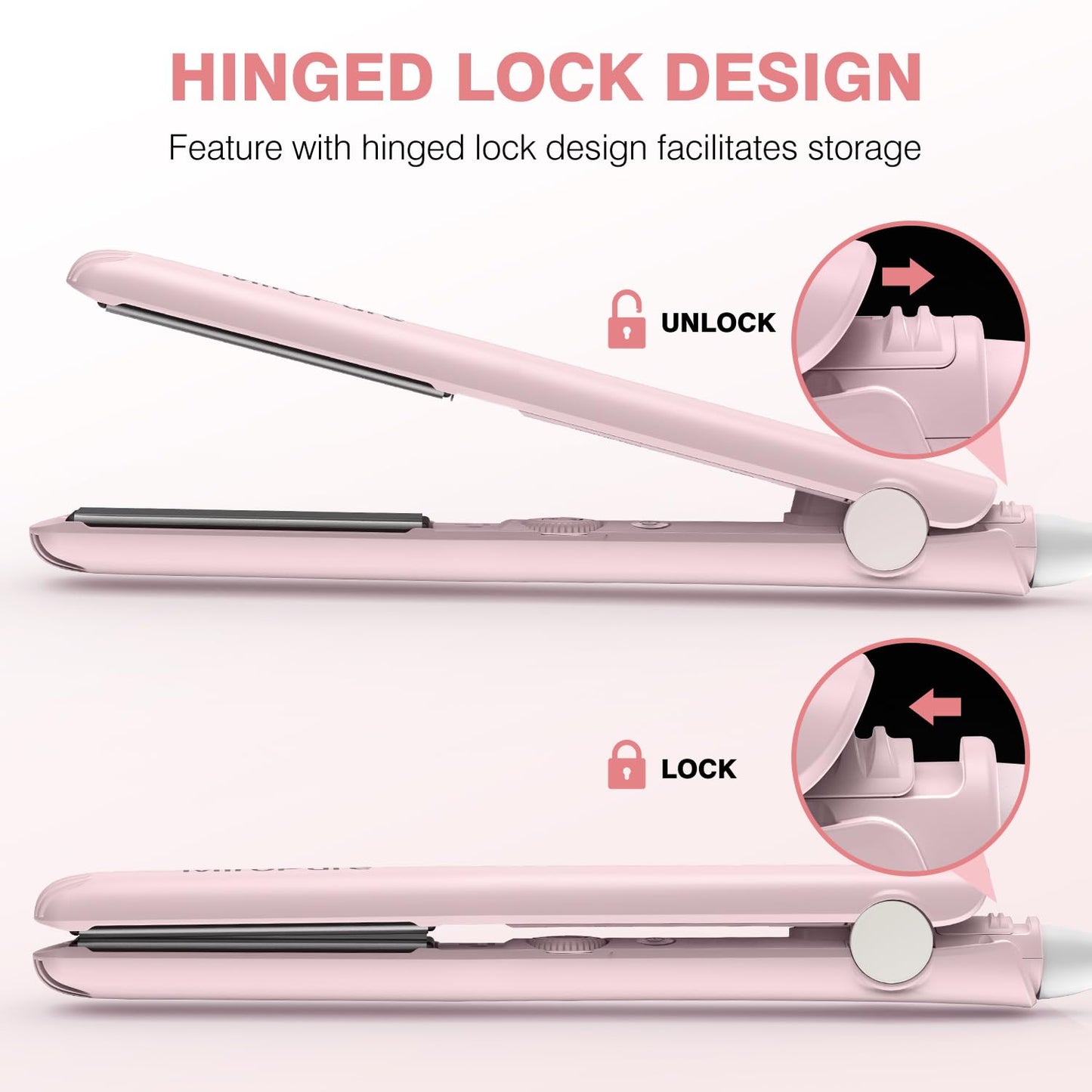 MiroPure 1 Inch Flat Iron, Hair Straightener with 30S Fast Heating & 60min Auto Shut-Off, Hair Straightener and Curler 2 in 1 with 3D Ceramic Floating Plates, Pink