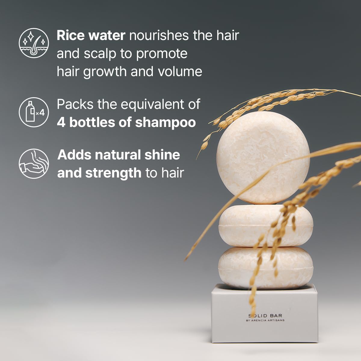 ARENCIA Korean Rice Water Shampoo Bar for Hair Growth & Strengthening, All Natural Formula with Biotin & Protein - Korean Hair Care