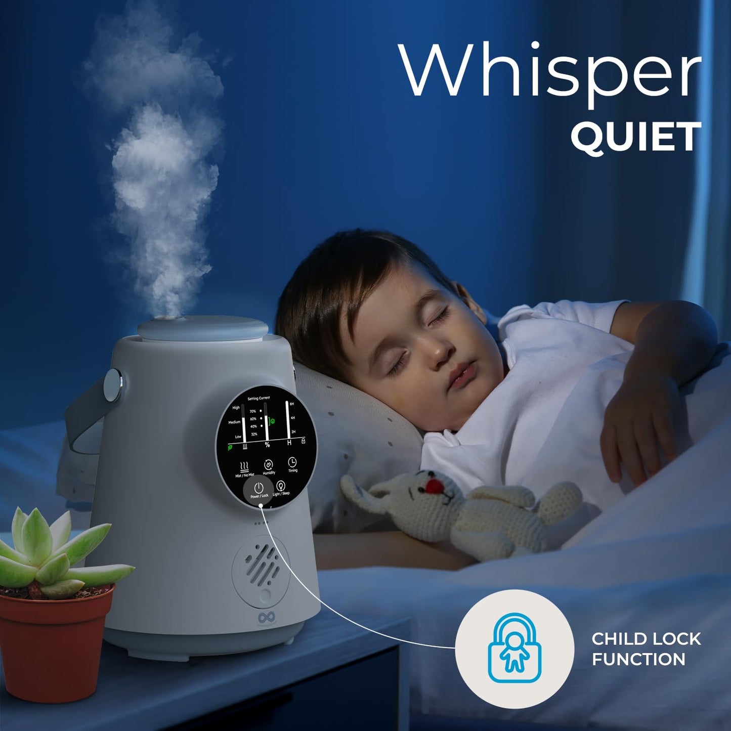 Everlasting Comfort 2.5L Top Fill Humidifier – Upgraded Easy to Clean 20HR Runtime Cool Mist Air Moisturizer for Bedroom, Home, Nursery & Large Room, Whisper-Quiet Soothing Hydration for Baby & Kids