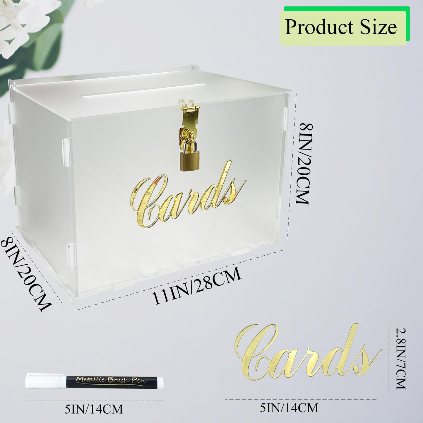 FCDECOR 11" Frosted Wedding Card Box with Lock, Acrylic Gift Card Box for Wedding Decorations for Reception, Honeymoon Fund Money Box for Bridal Shower Decorations Party Reception Anniversary