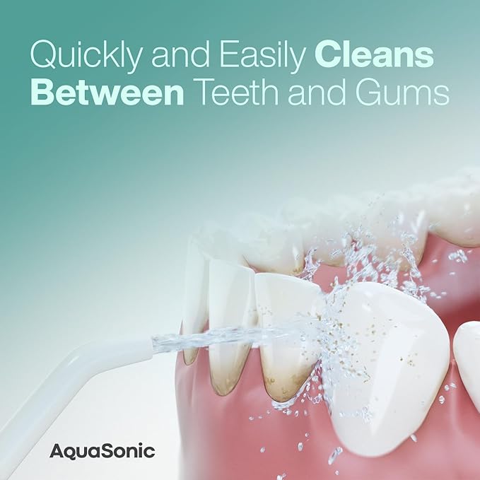 AquaSonic Aqua Flosser PRO - Rechargeable Cordless Water Flosser for Teeth, Gums & Tongue - Modern Design, 300ml Large Tank, 6 Jet Tips with Deluxe Tongue Nozzle, 3 Modes, Waterproof Mint Green