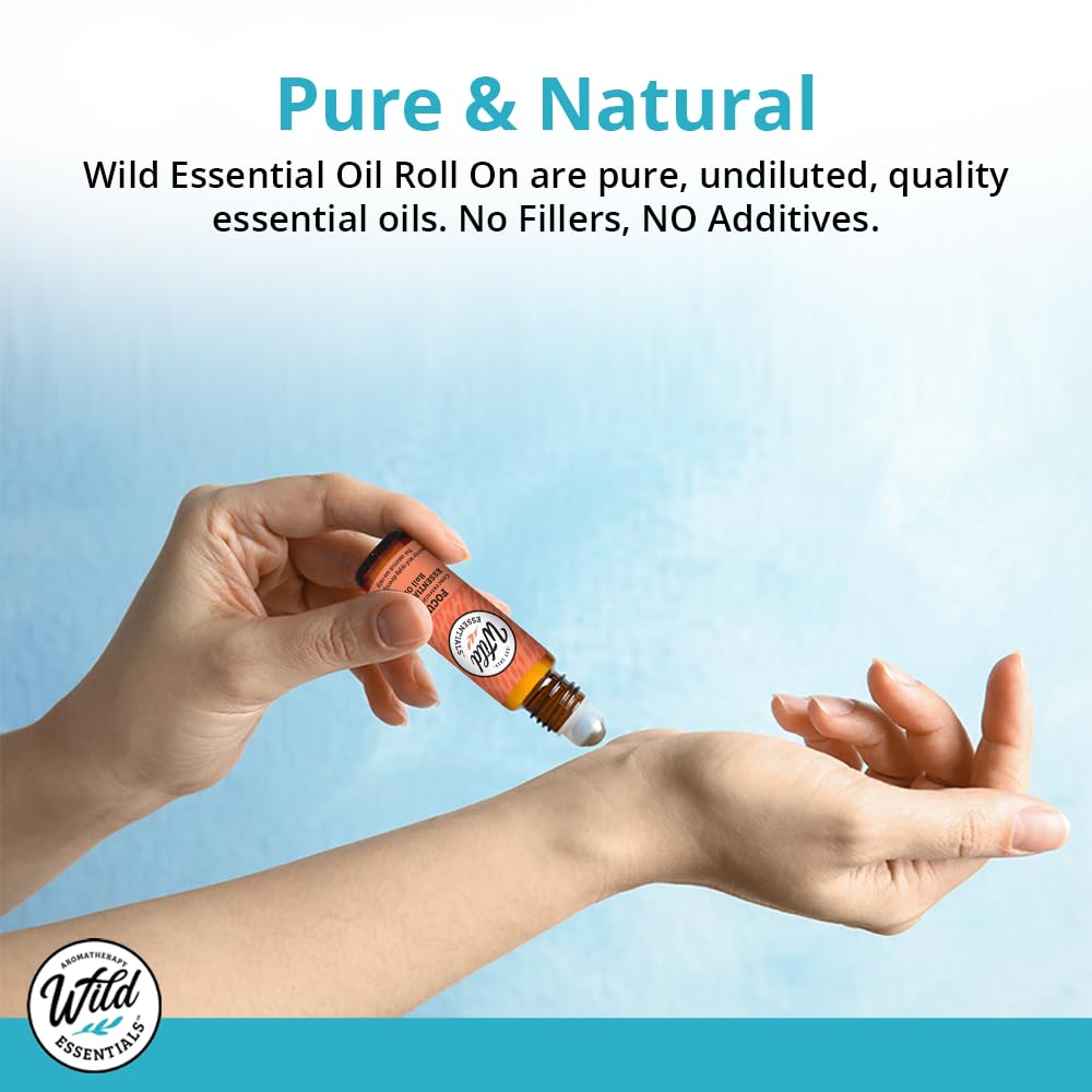 Wild Essentials Motion Ease Essential Oil Roll On, 10ml Motion Sickness, Nausea, Upset Stomach, Vertigo, Dizzy, Seasick, Carsick, Made with Organic Jojoba Oil, Ready to Use, Moisturizer, All Natural