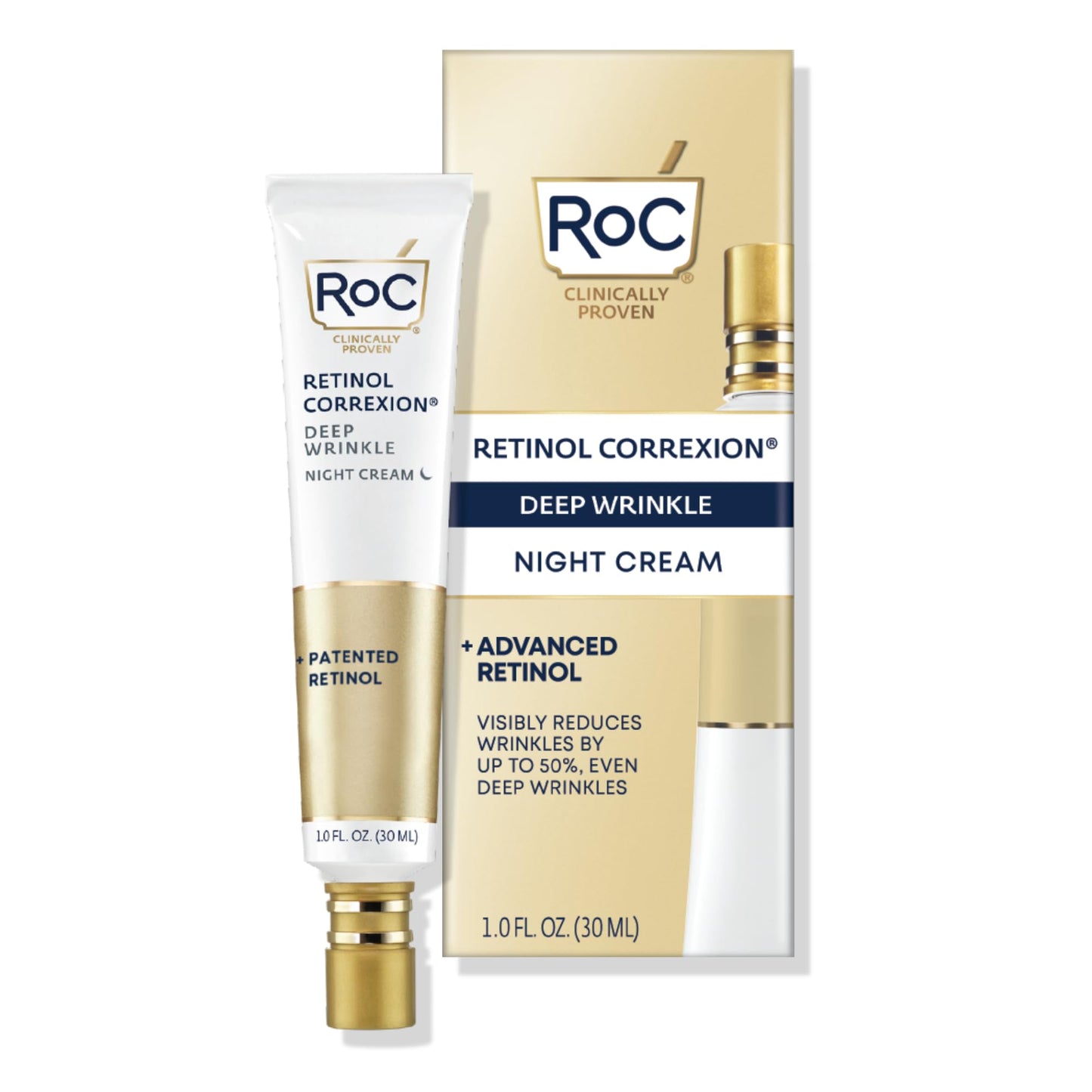 RoC Retinol Correxion Night Cream for Deep Wrinkles, Anti Aging Skincare Treatment Women and Men, 1.0 oz