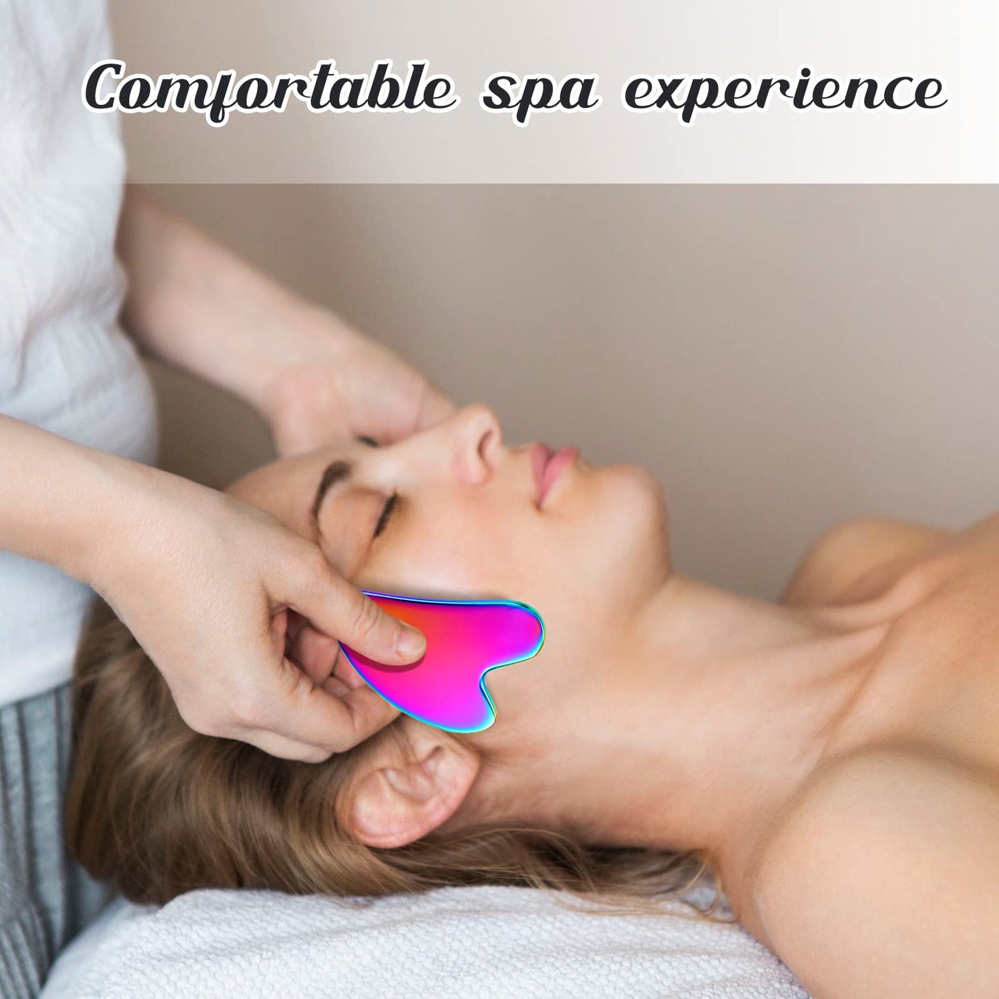 Nuanchu Stainless Steel Gua Sha Facial Tools Lymphatic Drainage Massager Guasha for Face Metal Gua Sha Skin Self Care Gifts Face Sculpting Guasha for Body Eyes Jawline Shaper with Pouch(Rainbow Color)