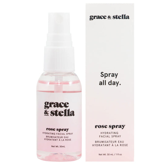 grace & stella Award Winning Rose Water Spray for Face with Glycerin & Aloe Vera - Travel Size (30ml) - Rosewater Face Mist for All Skin Types - Hydrating, Calming, Rejuvenating Facial Toner - Vegan