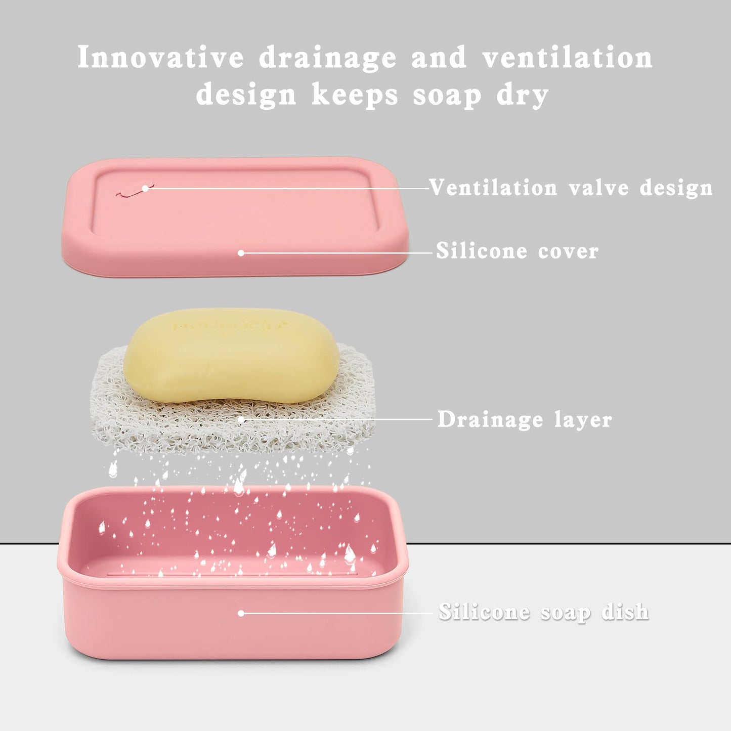 Silicone Enhanced Leakproof Travel Soap Case, Solid Shampoo Bar Holder,Large Travel Soap Container,Slip-Resistant Portable Soap Box with Drainage Layer