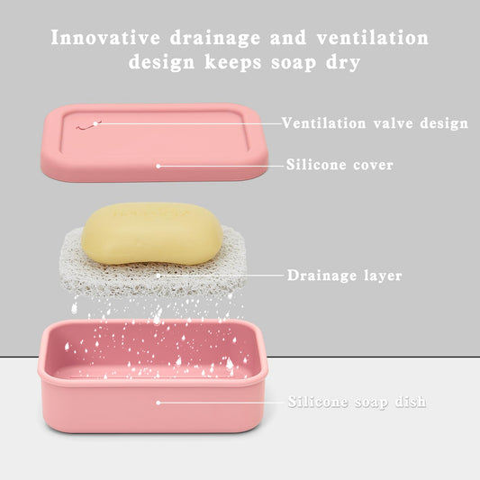 Silicone Enhanced Leakproof Travel Soap Case, Solid Shampoo Bar Holder,Large Travel Soap Container,Slip-Resistant Portable Soap Box with Drainage Layer