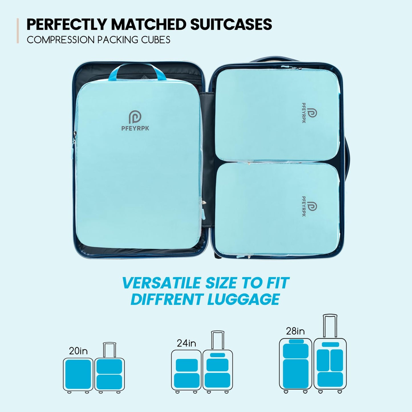 PFEYRPK Compression Packing Cubes for Suitcases,7 Set Travel Packing Cubes for travel,Expandable Organizers Bag Set & Travel Cubes for Luggage,Lightweight Durable Packing Organizers Blue.