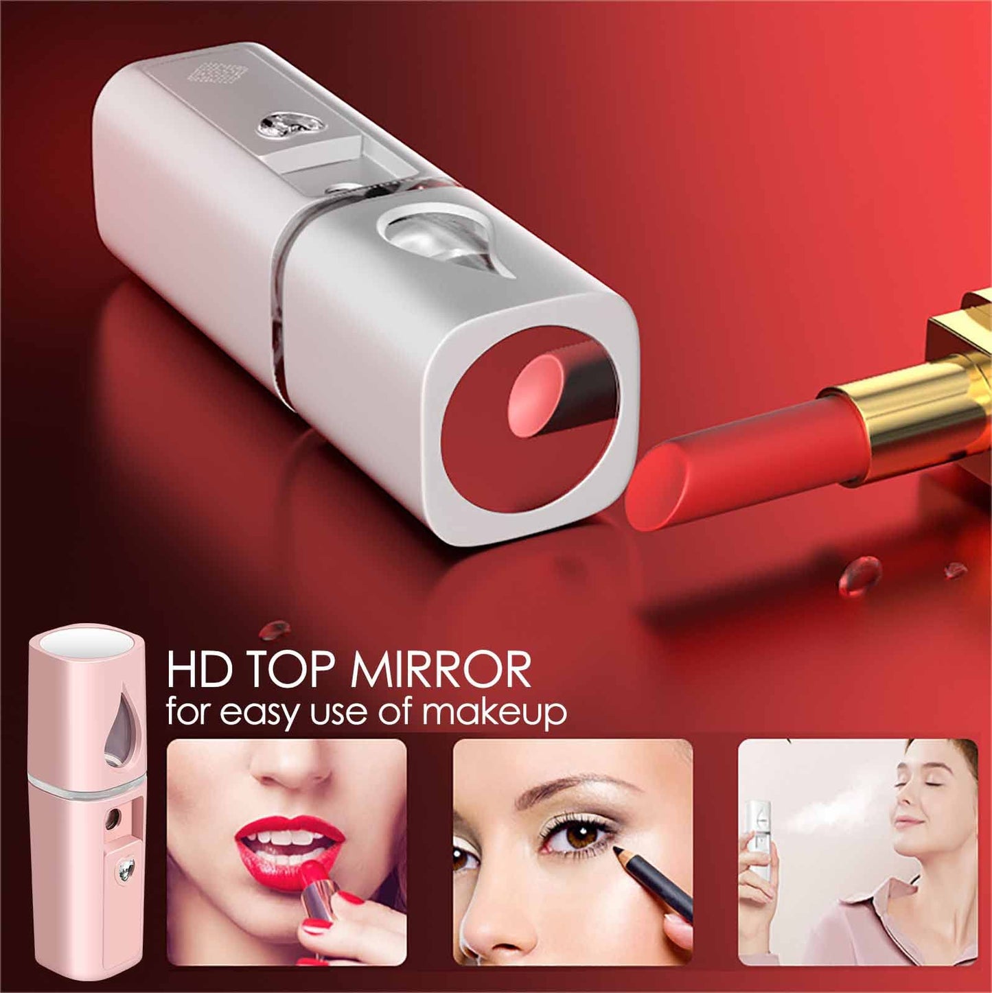 GIVERARE Nano Facial Steamer, Handy Mini Mister with Mirror, USB Rechargeable Mist Sprayer, Visual Water Tank Moisturizing&Hydrating for Face, Makeup, Skin Care, Eyelash Extensions-White