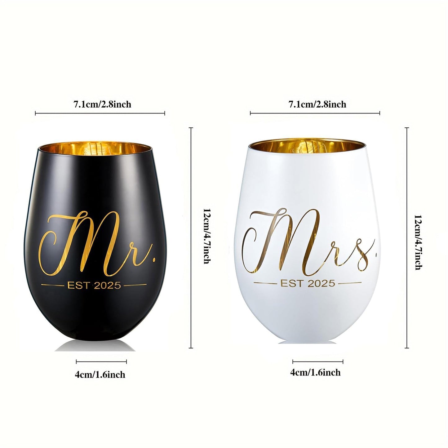 xilaxila Mr and Mrs EST 2025 Wine Glasses Gifts- Cool Engagement Gifts, Wedding Gifts for Couples, Bride and Groom, His and Hers- Bridal Shower Gifts for Bride To Be