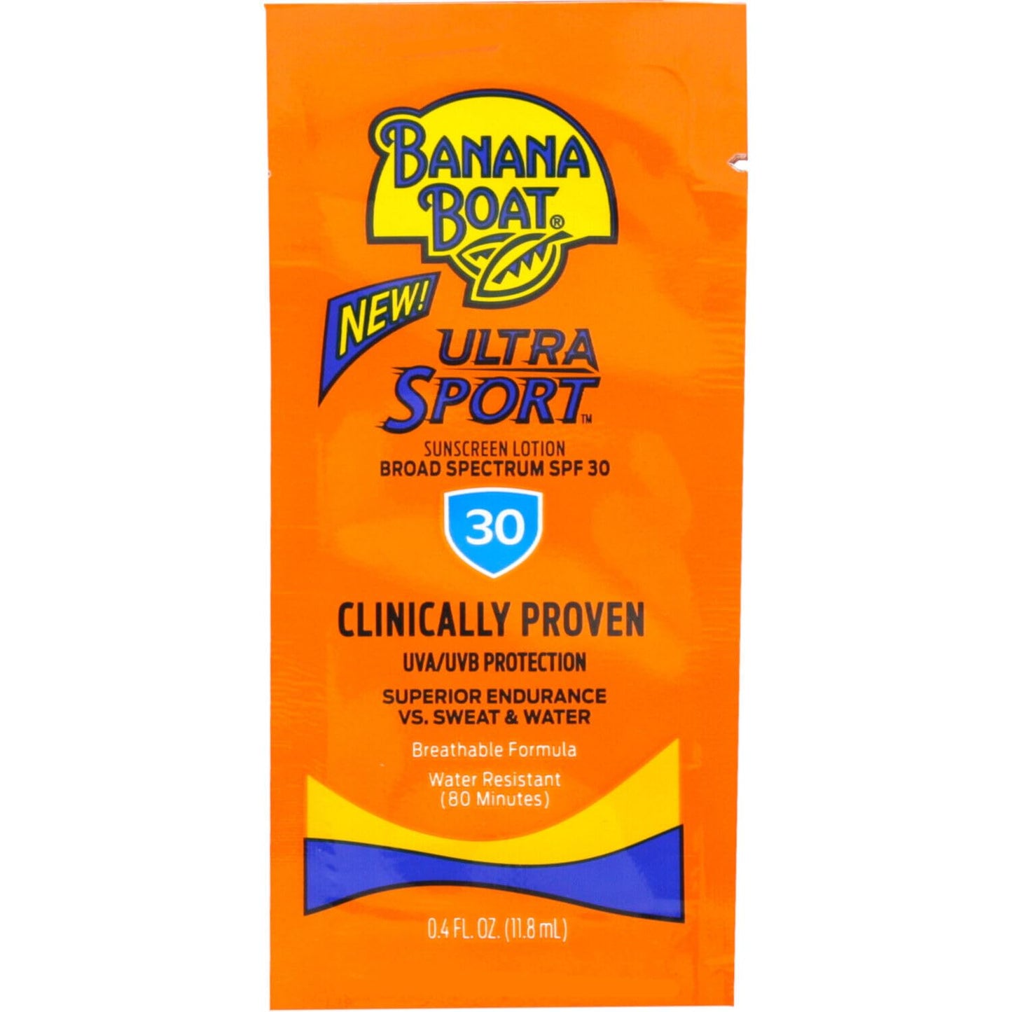 Banana Boat Ultra Sport Sunscreen Lotion Packets, Broad Spectrum SPF 30, Water & Sweat Resistant, 0.4 fl oz (Pack of 24)