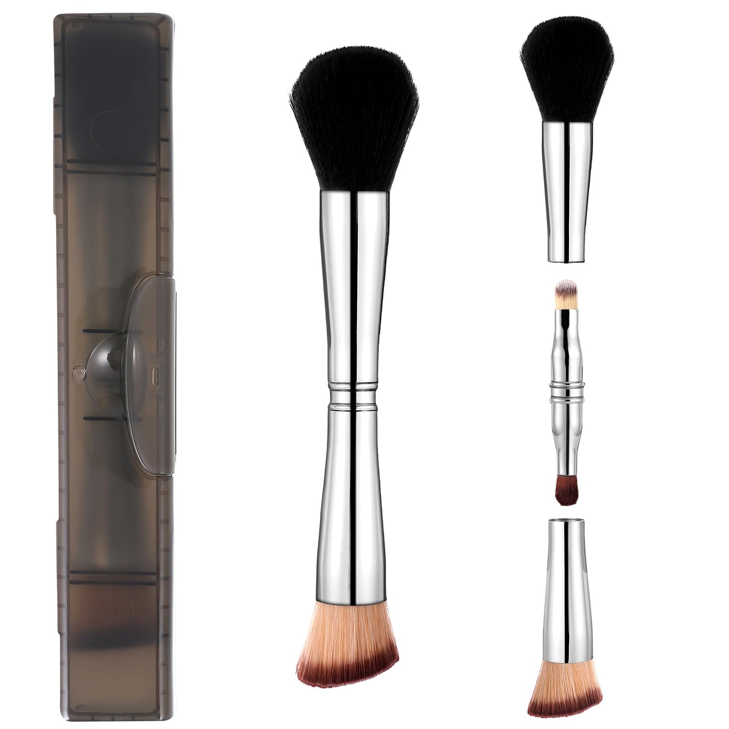 Travel Makeup Brush Set 4 In 1 Makeup Brush With Case Dual Ended Mini Travel Size Makeup Brushes Foundation/Blush Brush Eyeshadow Brush Concealer Brush For Liquid Cream Powder Cosmetic Make Up