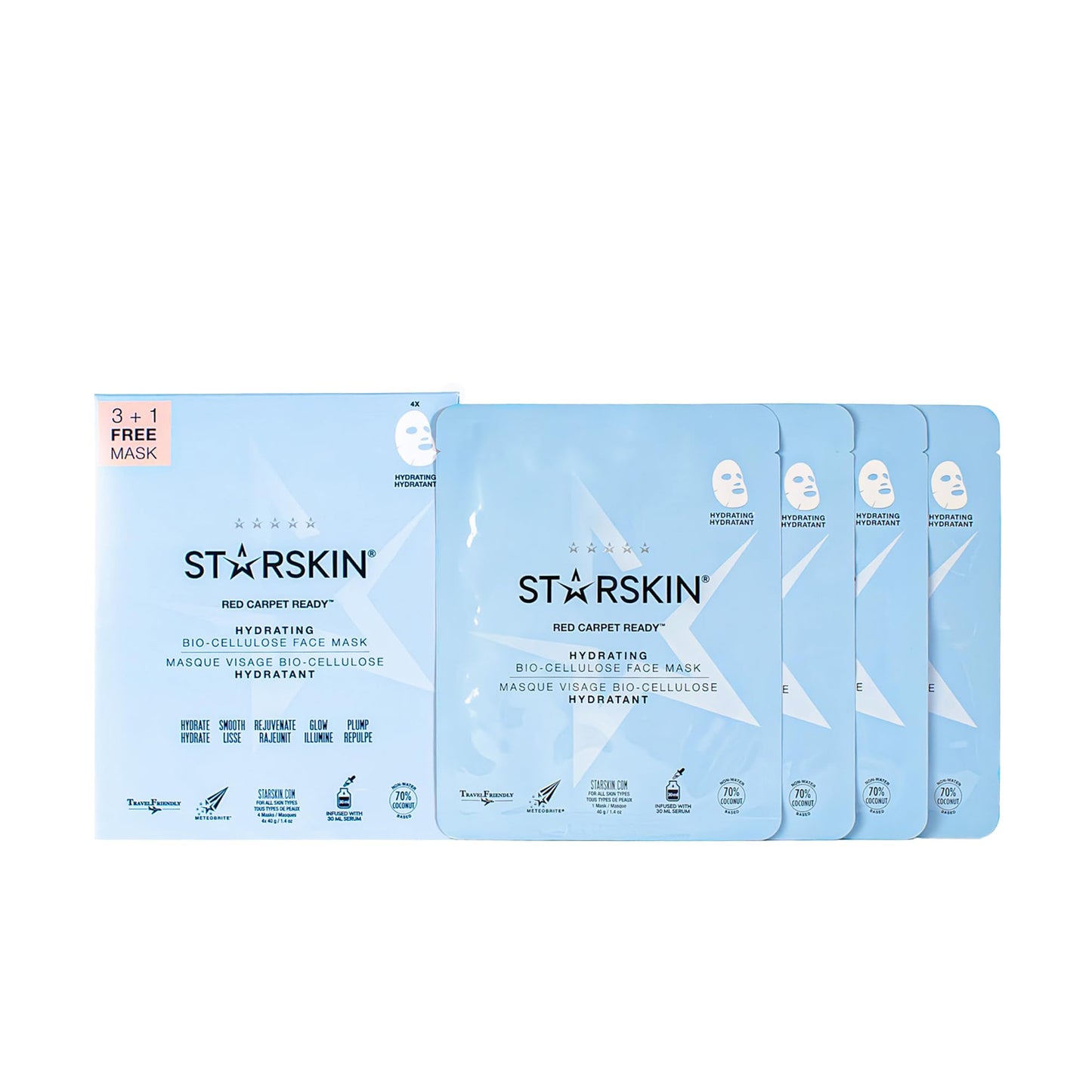 STARSKIN Red Carpet Ready Bio-Cellulose Face Mask – 4 Pack (40 g Each), Instant Hydration & Glass-Skin Glow, Coconut-Fermented Fiber, K-Beauty