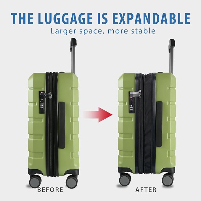 KROSER Hardside Expandable Carry On Luggage with Spinner Wheels & Built-in TSA Lock, Durable Suitcase Rolling Luggage with USB Port, Carry-On 20-Inch, Green