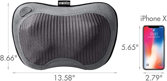 Homedics Cordless Shiatsu All-Body Massage Pillow with Soothing Heat, Reverse Function, Rechargeable Battery, and Integrated Controls –Lightweight