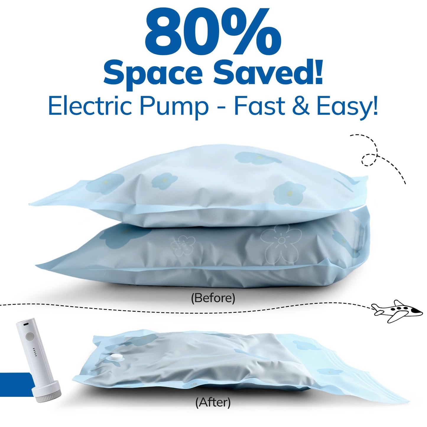 Umimile Vacuum Storage Bags for Travel with Electric Pump, Reusable Travel Vacuum Bags, Space Saver Bags for Luggage, Suitcases and Backpack (2 Small + PUMP)