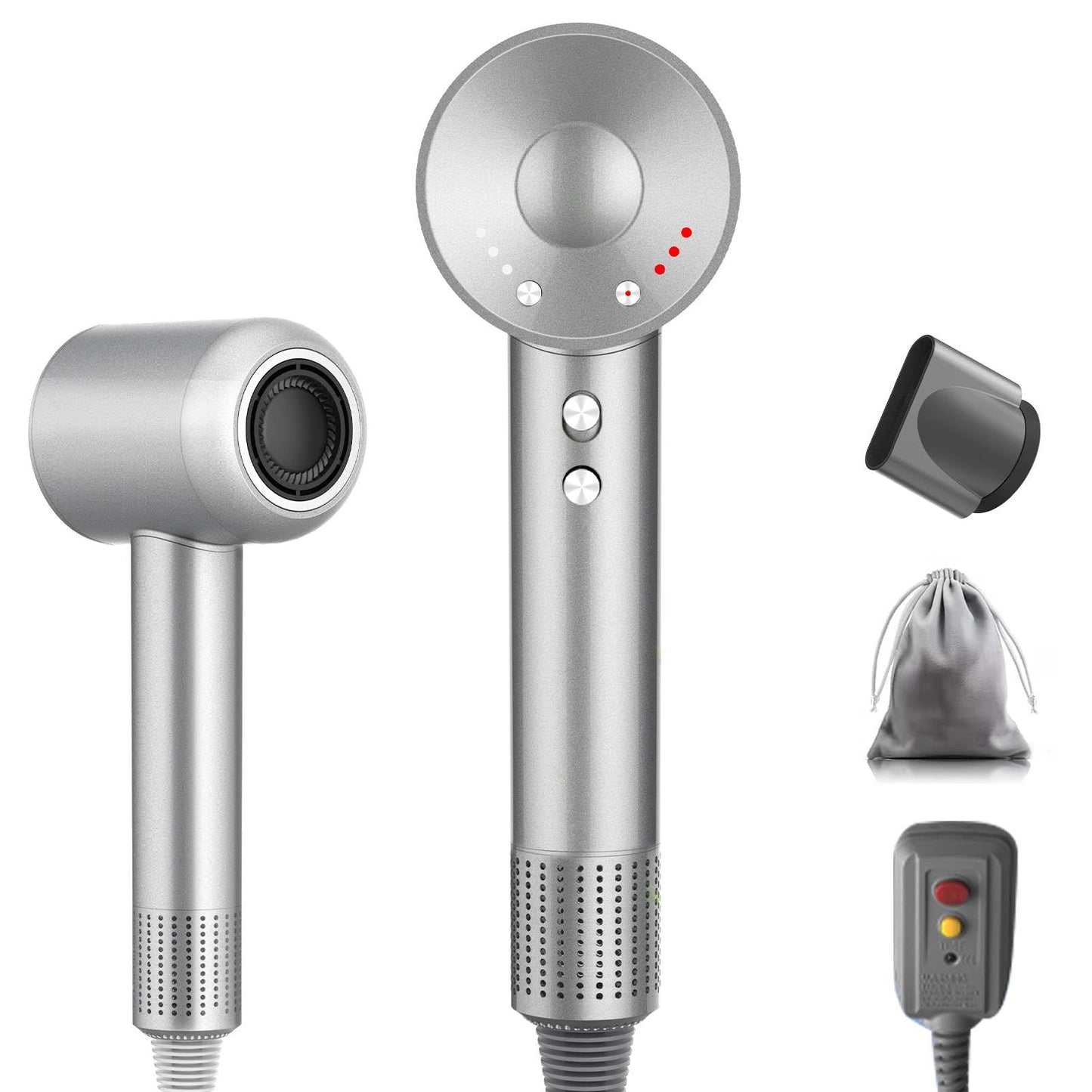 Hair Dryer, 3 Min Fast Drying-160000 RPM Professional High Speed Blow Dryer 200 Millions Negative Ionic Care Hair Dryer, Low Noise Thermo-Control Hairdryer, Travel with Magnetic Nozzle, Gray