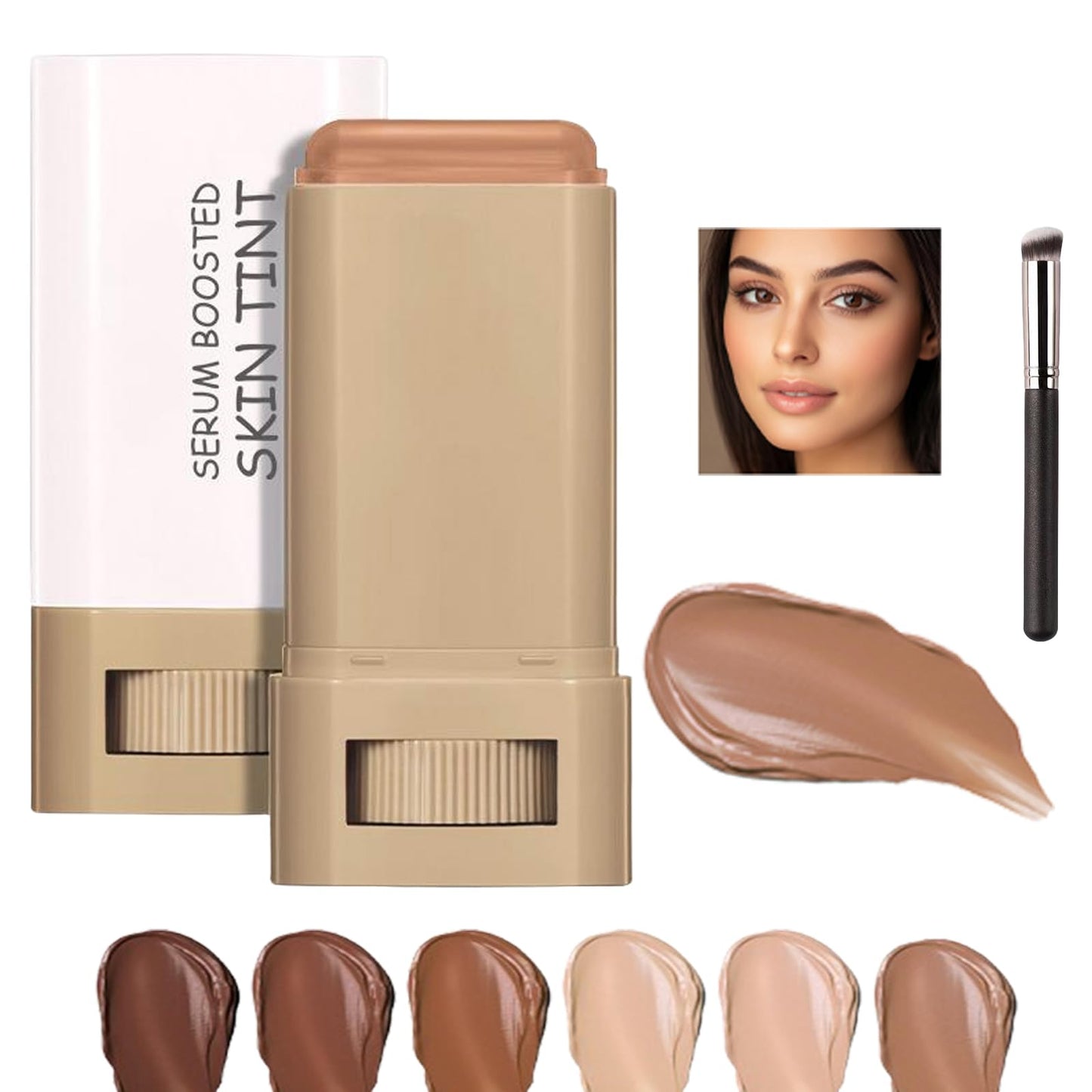 Skween Skin Tint for Black Women, Skween Beauty Balm Serum Boosted Hydration Skin Tint, Solid Tinted Serum Foundation Face Stick, Longwear Contour Stick, Natural Finish (6#)