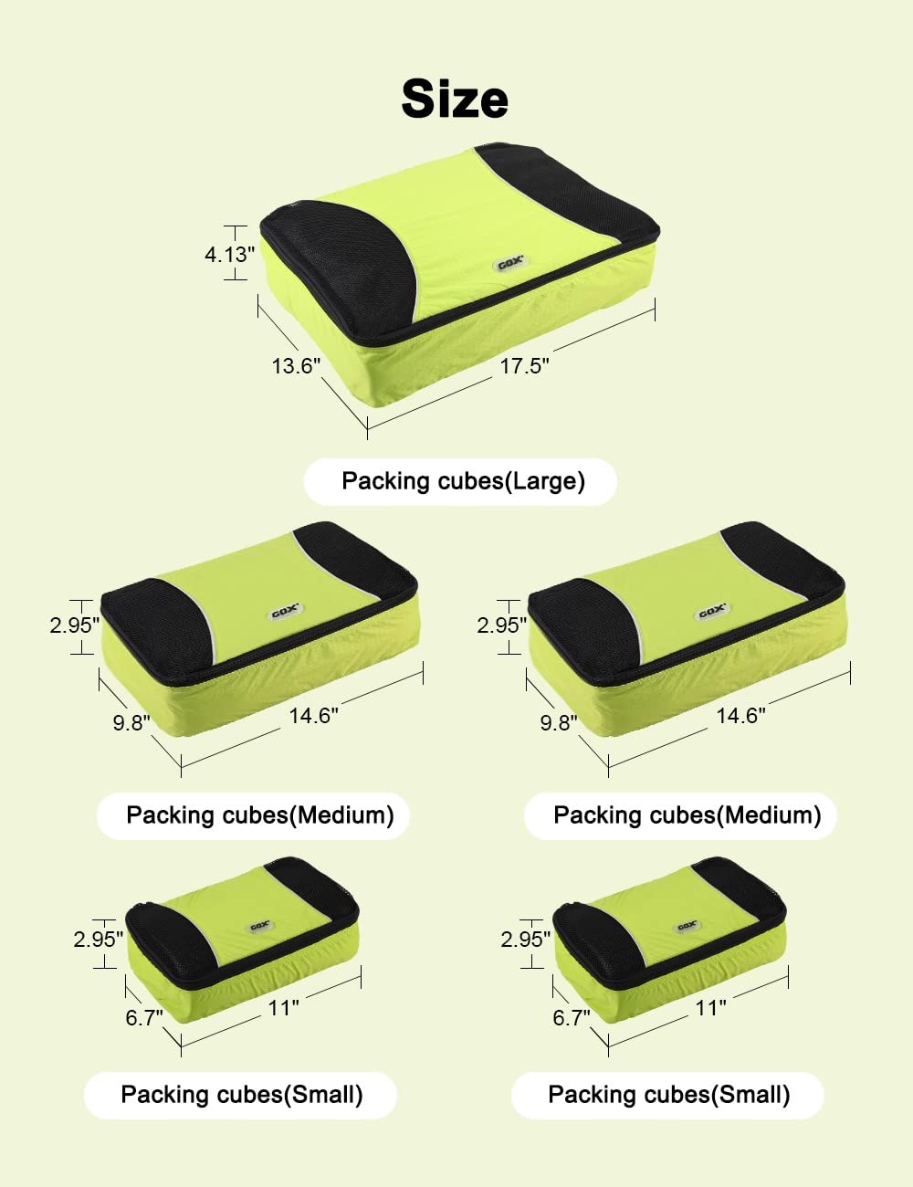 GOX Orange Large Packing Cubes For Travel Carry On Packing Cube Set Ultralight Packing Suitcase Luggage Organizer Bags For Traveling(Green)