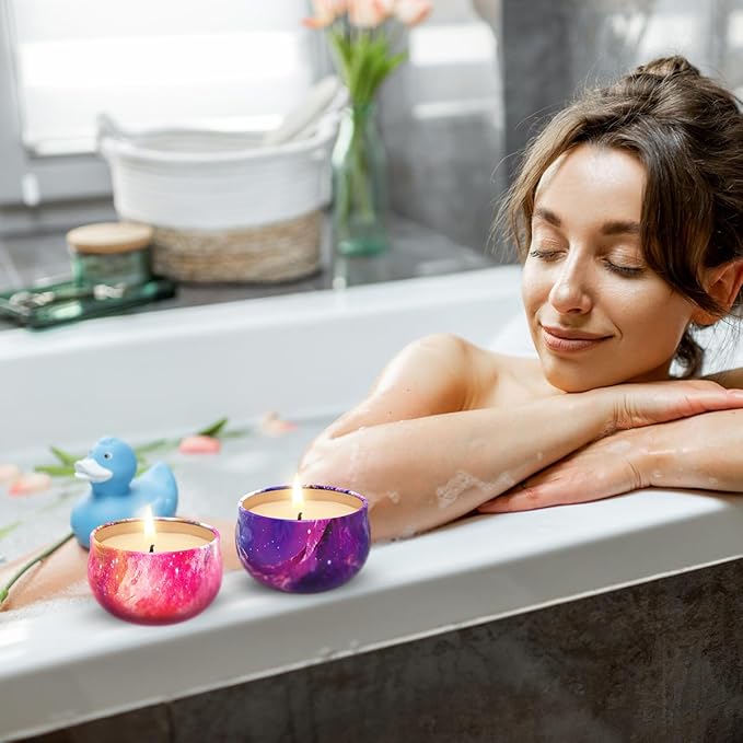 3 Packs Scented Candles Set for Christmas Thanksgiving, Natural Soy Wax Portable Travel Tin Candle, Aromatherapy Gift for Friends Classmates Colleague - Starry Sky