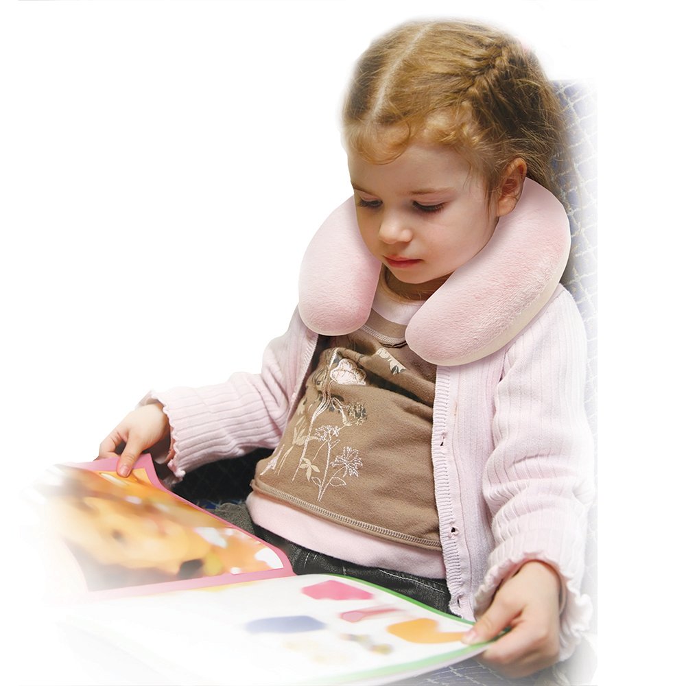 Cloudz Kids Dual Comfort Microbead Airplane Travel Neck Pillow. Super Soft Cozy Plush on One Side, Cool Relaxing Spandex on The Other! Keep Your Kids Comfy and Supported at Home or On The Go! - Blue