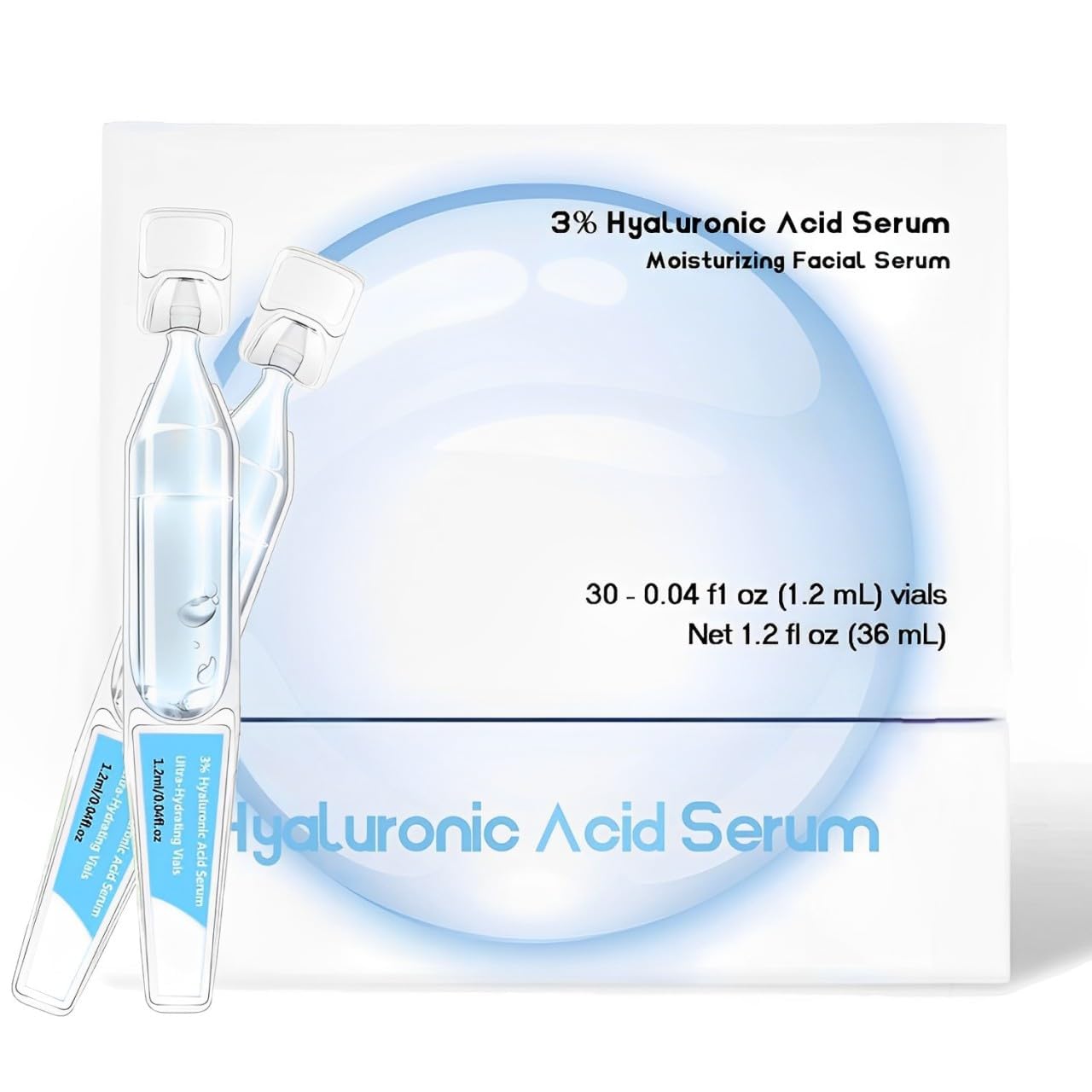 30pcs 3% Hyaluronic Acid Serum Ultra-Hydrating Vials, Hyaluronic Acid Tubes 3%, 3% Hyaluronic Acid Serum for Face,3% hyaluronic acid serum,wake nature perfection hyaluronic acid