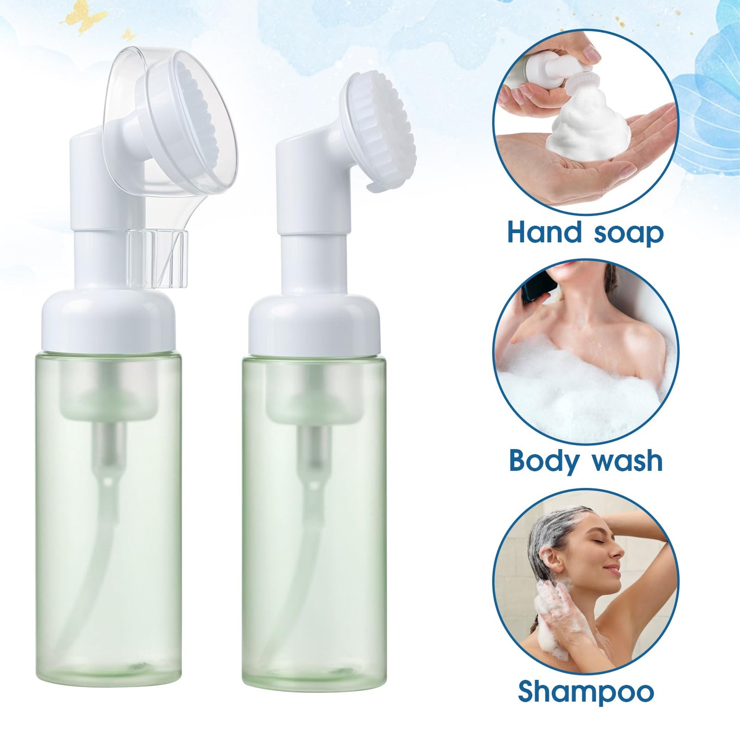 3 Pcs Small Foaming Soap Dispenser Foam Bottle with Brush Empty Facial Cleanser Bottle Mini Mousse Pump Container with Silicone Massage Clean Brush Head for Lash Cleanser Milk Beater Travel