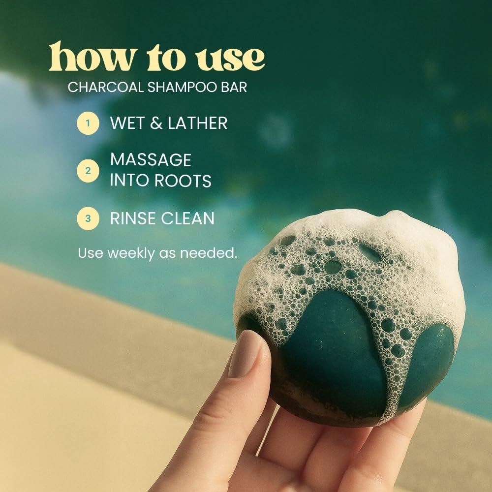 Beachwaver Charcoal Shampoo Bar | Clarifying, Sustainable Shampoo Bar with Organic Coconut Oil & Shea Butter for Hydrated Hair & Healthy Scalp | Fragrance-Free, Vegan, Easy for Travel