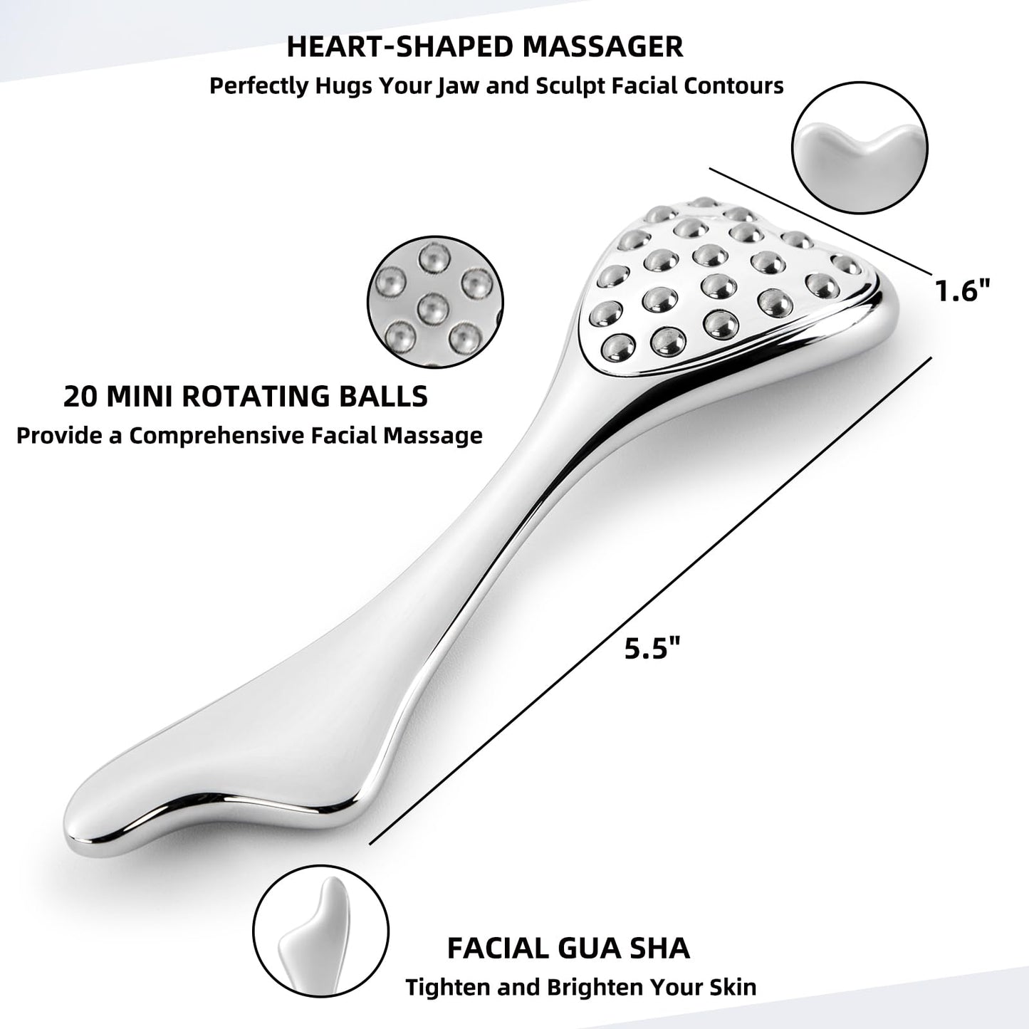pfefe Stainless Steel Gua Sha & Face Roller, 3-in-1 Dolphin Facial Roller for Esthetician Supplies Women Gift, Skin Care Tool for Puffiness, Wrinkles, Dark Circles (1 Pc)