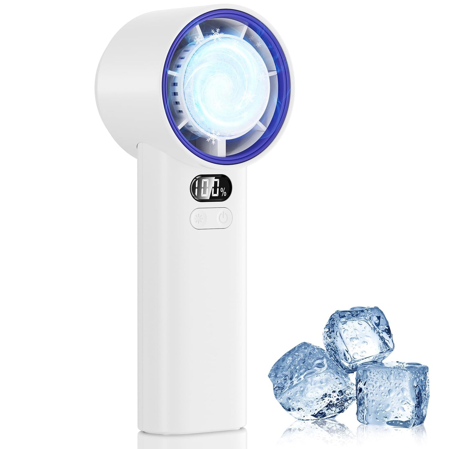 HandFan 5200mAh Portable Handheld Turbo Fan, 13000RPM Powerful Cooling Ice Fan, Mini Hand Fan Rechargeable, 100 Speeds Adjustable, Digital Display, Pocket Fans for Travel Beach Outdoors(White)