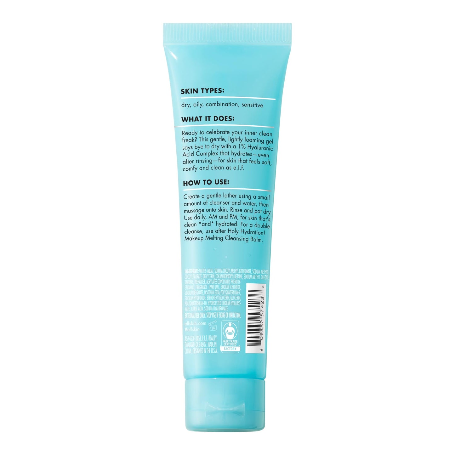e.l.f. SKIN Holy Hydration! Clean Freak Daily Cleanser Mini, Gentle Hydrating Face Cleanser, Made With Hyaluronic Acid, Vegan & Cruelty-Free, 1 fl oz
