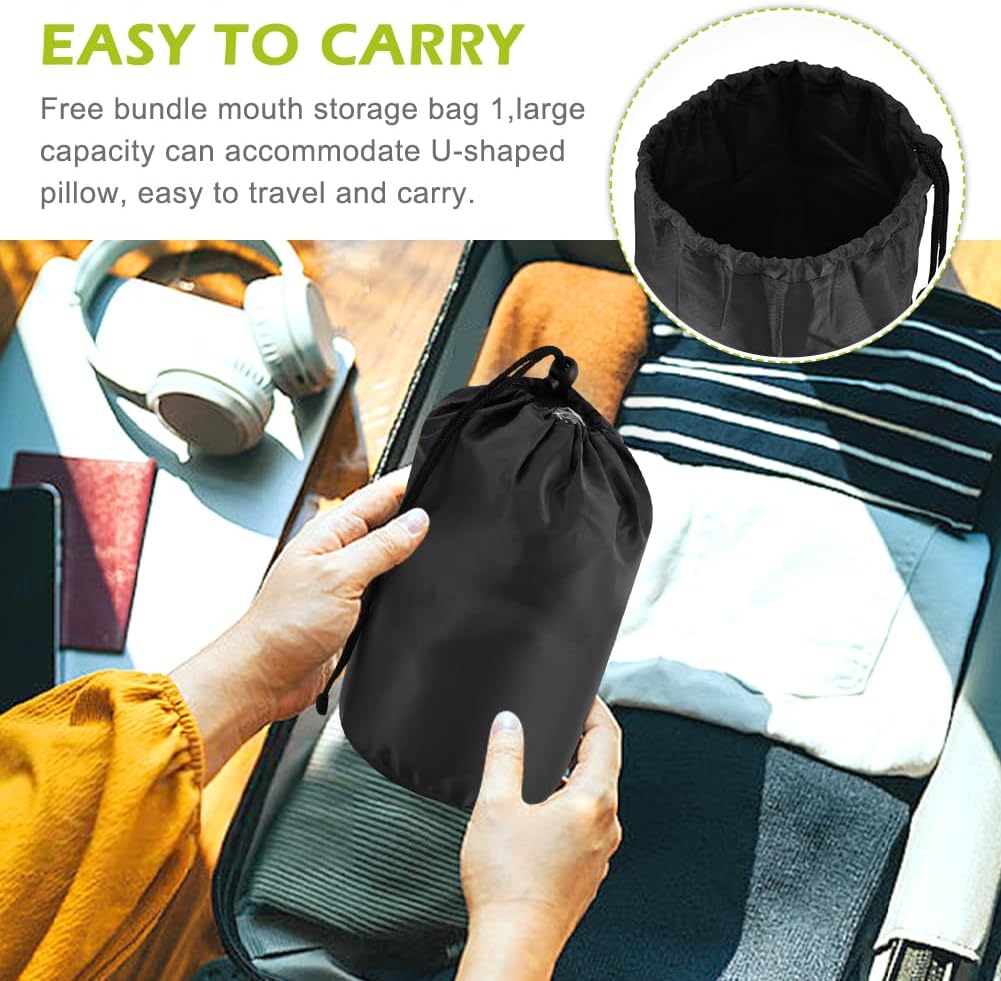 Hooded Travel Neck Pillow, Soft Travel Pillow with Earplugs & Eye Mask U Shaped Memory Foam Neck Pillow with Hood for Airplane, Office, Cars Sleeping Rest(Black)