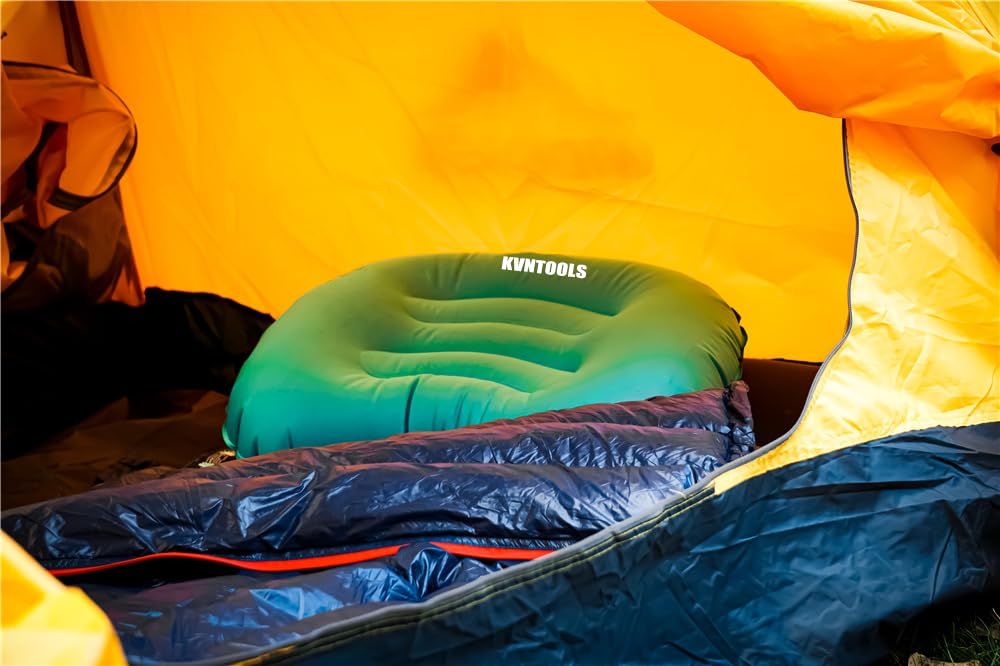 KVNTOOLS Camping Pillow-Compressible, Ultralight Inflatable,Compact, Comfortable, Ergonomic Inflating Pillows for Neck & Lumbar Support While Camp, Hiking(Grain Blue,with Anti Slip Straps)
