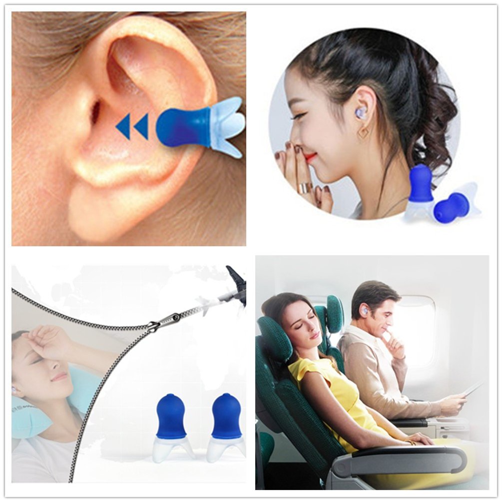 Pressure Reducing Ear Plugs Noise Reducing Earplugs Travel Accessory Silicone Hearing Protection Flight earplugs 2Pairs (Blue+Gray-Adult)