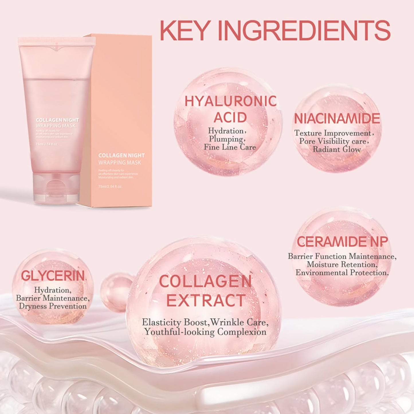 LOYOTICE Collagen Overnight Wrapping Peel Off Facial Mask Pack,Hydrates and Tightens Skin,Reduces Sagging,Elasticity & Hydration Care with Brush 2.54 fl.oz