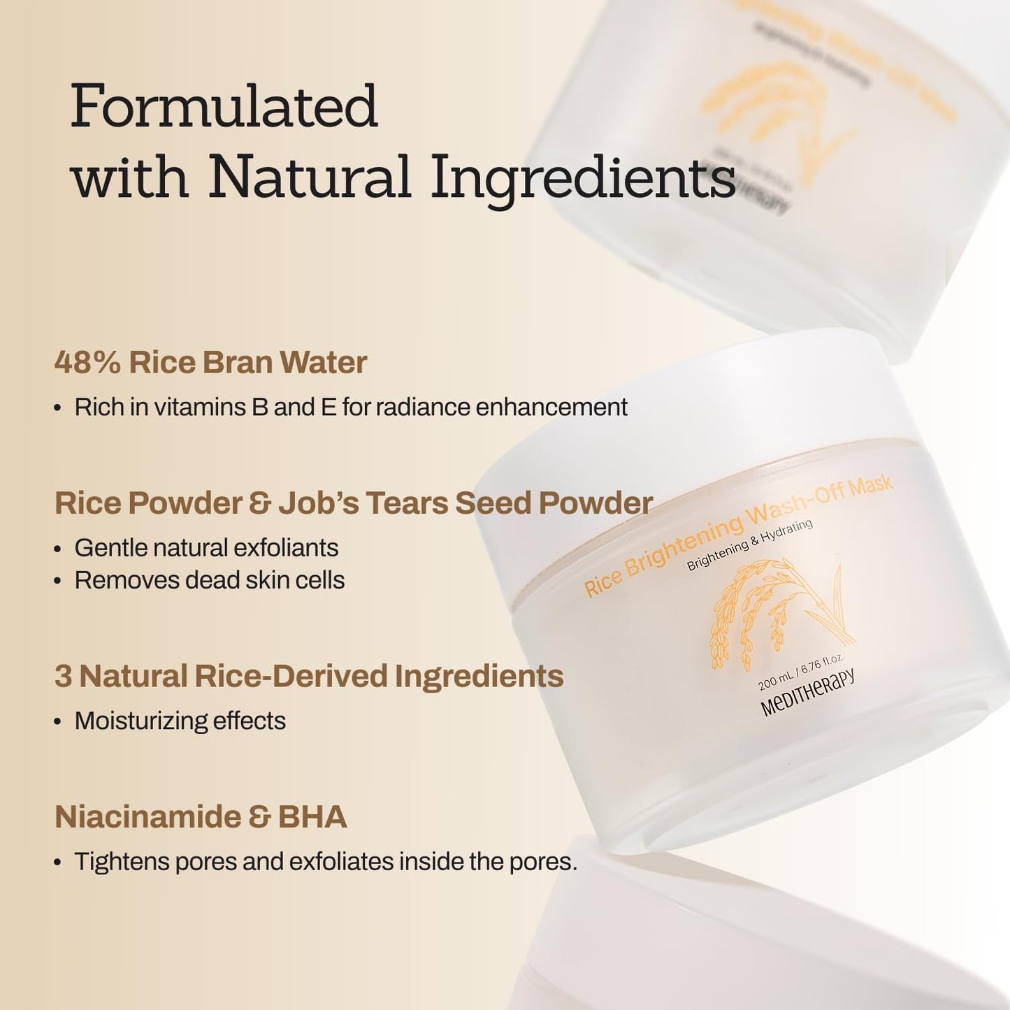 Rice Wash-Off Mask - Korean Glass Skin Face Mask Skincare - Hydrating Rice Clay Mask for Face - Natural Exfoliants Gently Improve Skin Texture, Even Skin Tone, and Restore Radiant Glow, 6.76 fl.oz