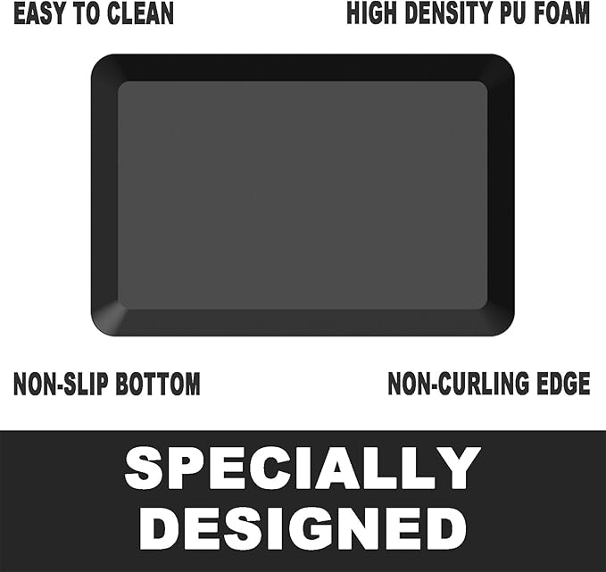 1" Extra Thick Anti Fatigue Floor Mat 17" W x 70" L,Kitchen Mat, Standing Desk Mat,140D Advanced PU Foam Ergonomic Comfort at Home, Office, Garage, Sink (Black)