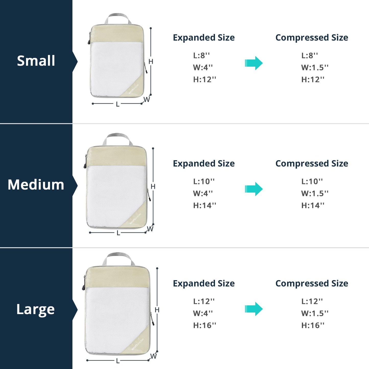 9 Set Compression Packing Cubes for Travel - Compressible, Lightweight, and Space-Saving Packing Cubes, Travel Essentials for Women, Beige