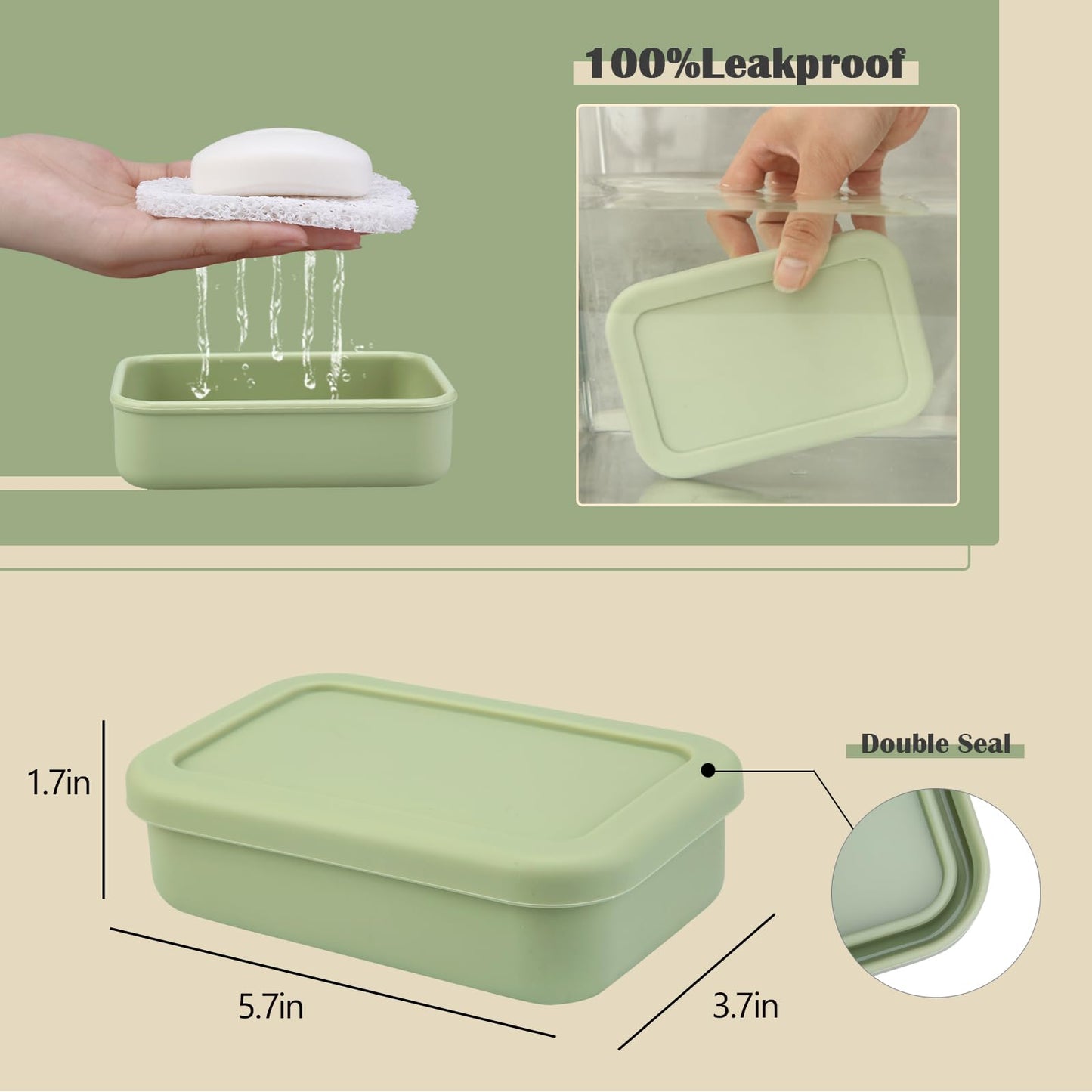 TITATI Large Travel Soap Case, Silicone Soap Holder with Drainage Tray, Portable Shampoo Bar Case for Shower, Camp, Gym (Pea Green)