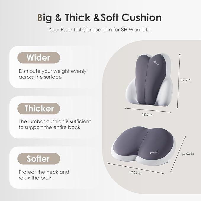 FLORICH Car Seat Cushion and Back Support for Car Ultrathick Memory Foam Office Chair Cushions with Lumbar Support Pillow for Sciatica & Back & Tailbone Pain Relief (Grey)