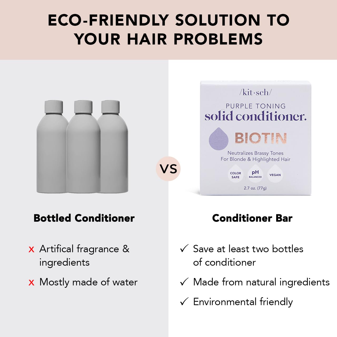 Kitsch Toning Purple Conditioner For Blondes & Color Treated Hair - Conditioner Bar For Women & Men - With Biotin for Strengthening & Neutralizing Brassy Tones - Vegan, Silicone & Sulfate Free - 2.7oz