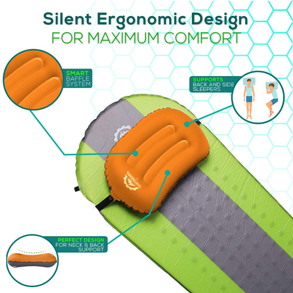 Gear Doctors Camping Inflatable Pillow, Backpacking - Blow Up Camp Pillow for Camping (Orange)