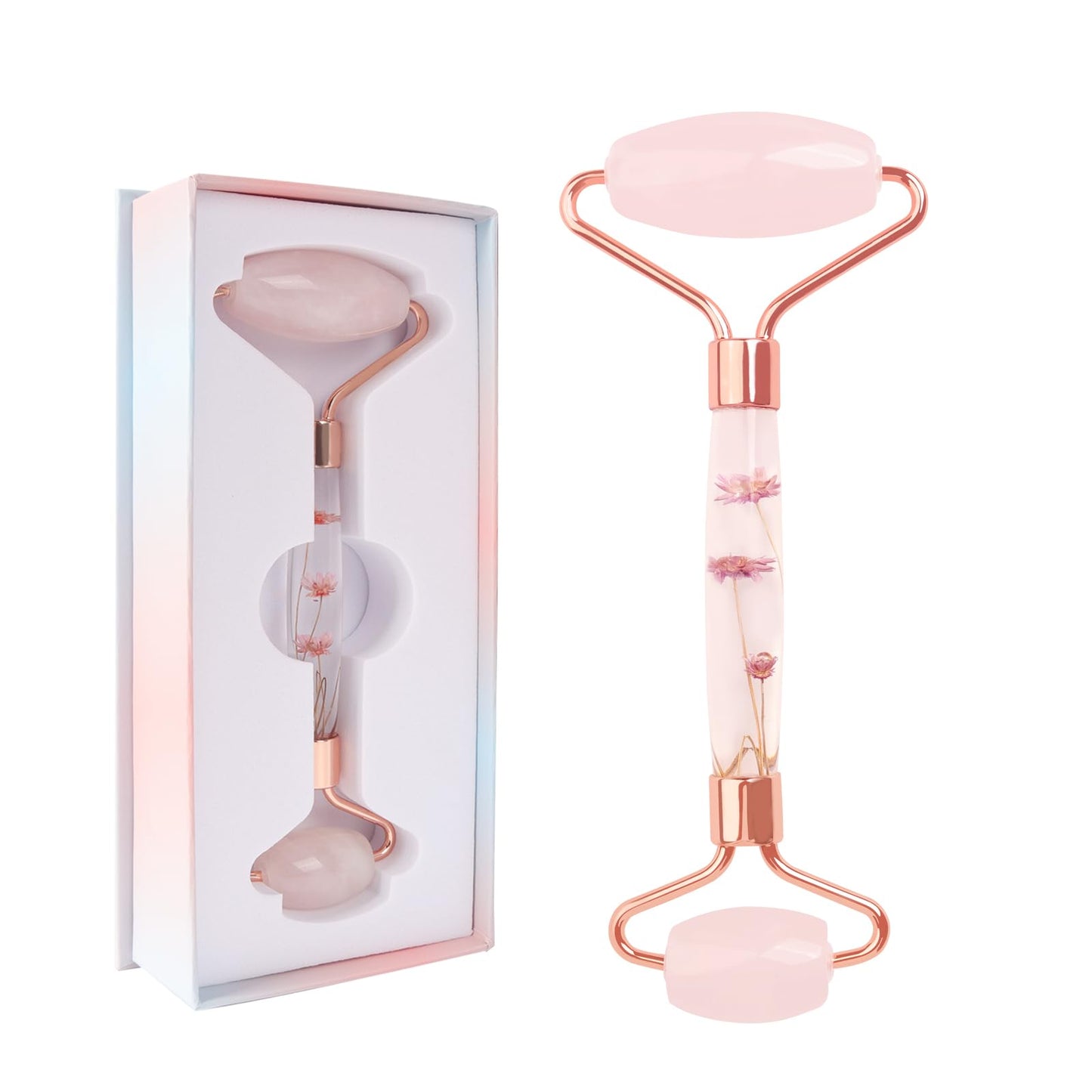 Raffaello Jade Roller - Natural Pink Facial Roller, Redness Reducing Massager for Face, Eyes, Neck - Rose Quartz