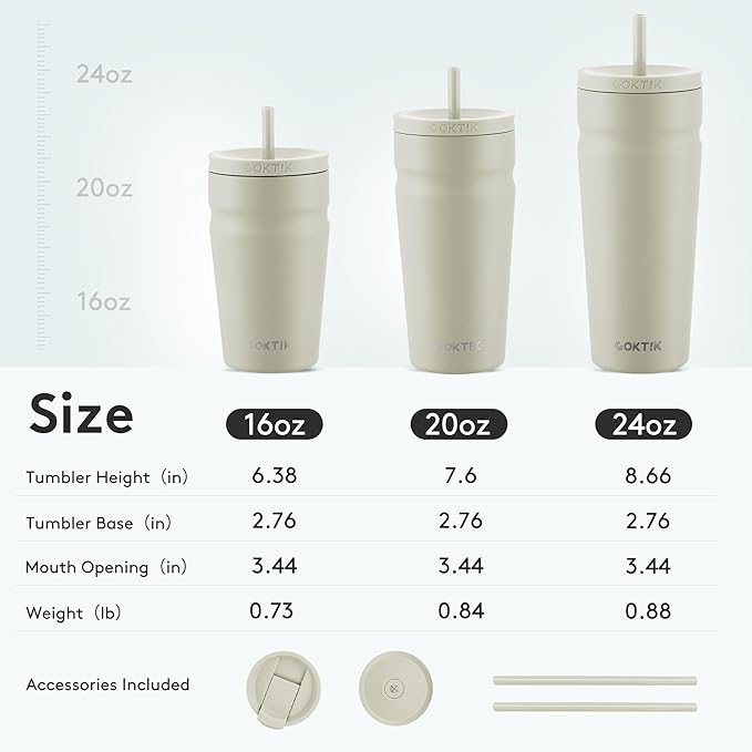 COKTIK 20oz Insulated Tumbler with Lid and Straw 2 Lids (Straw/Flip) Iced Coffee Cup Reusable Stainless Steel Travel Mug Water Bottle Cupholder Friendly for Women Men Her Him (Almond Birch)